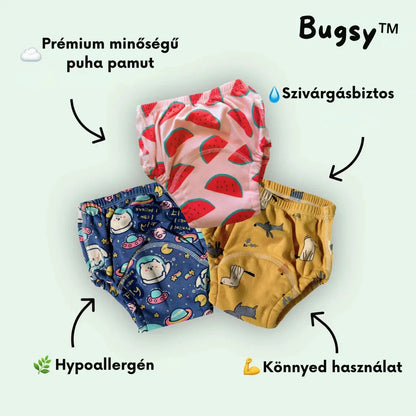 Bugsy mintás, prémium pamut gyermek alsónadrágok, szivárgásbiztos, hypoallergén kialakítás