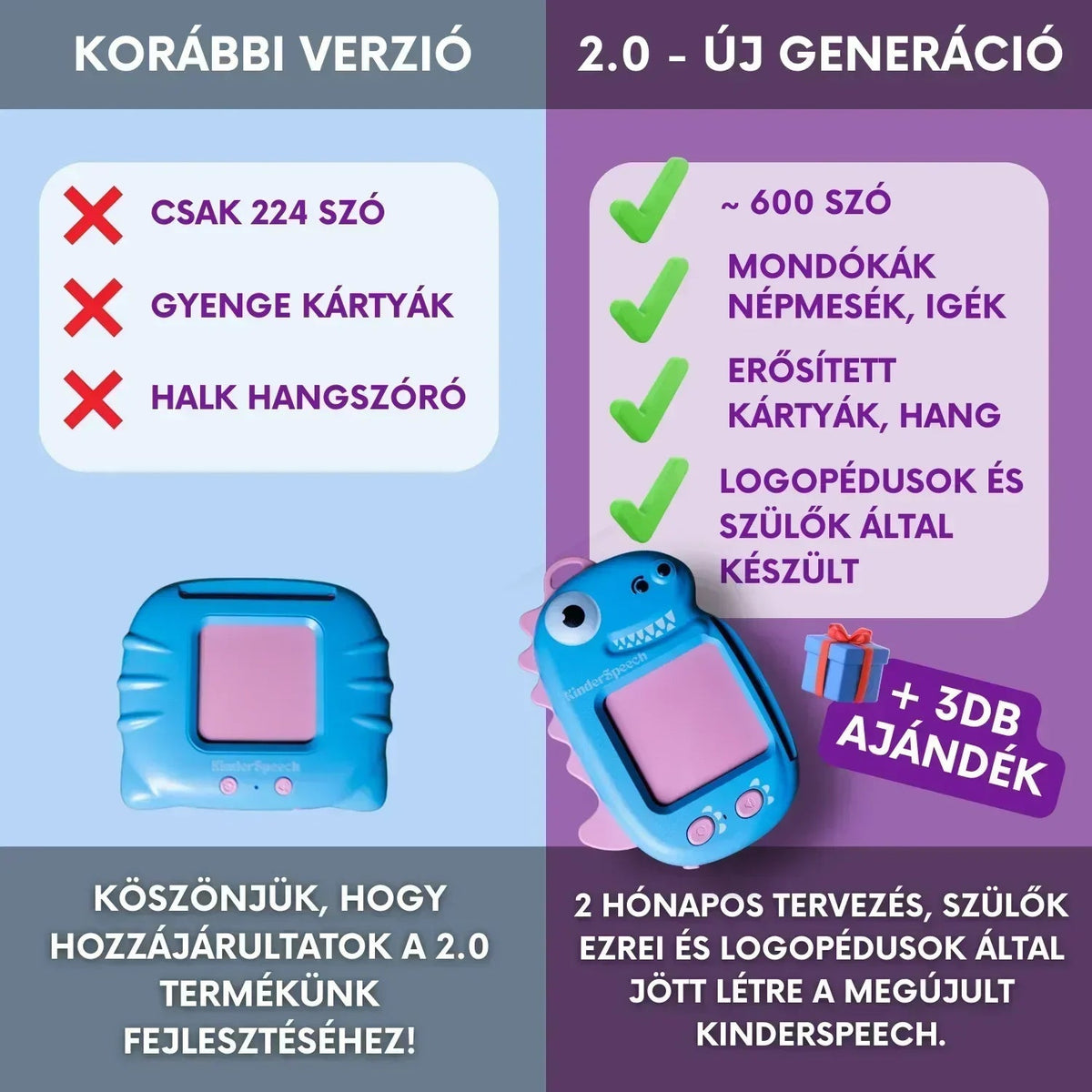 KinderSpeech beszédfejlesztő játék új és régi verzió összehasonlítása, interaktív oktatás, gyerekfejlesztés