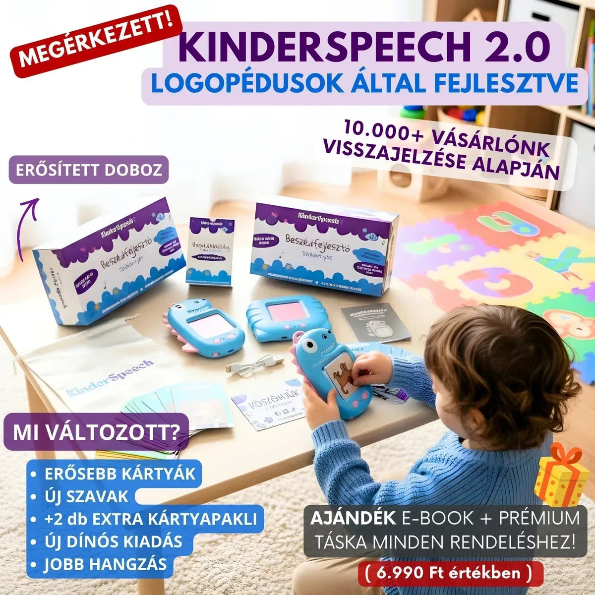 KinderSpeech beszédfejlesztő játék gyerekeknek, interaktív oktatás és játékos tanulás az asztalon